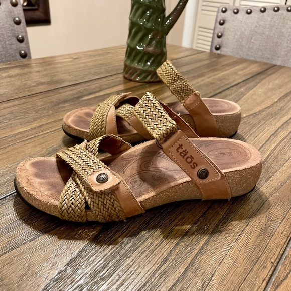 Taos Sandals Women’s Size 6-6.5 Trulie Camel Slingback Strappy Leather Braided - Picture 3 of 11